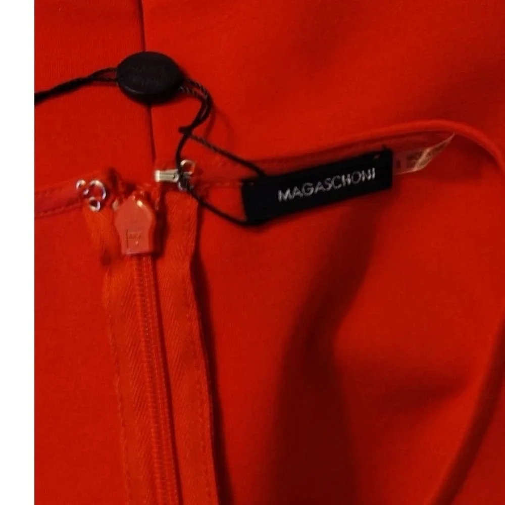 Magaschoni Red Dress‎ Cocktail Size 8 Stretchy 3/4 Sleeve Business Career